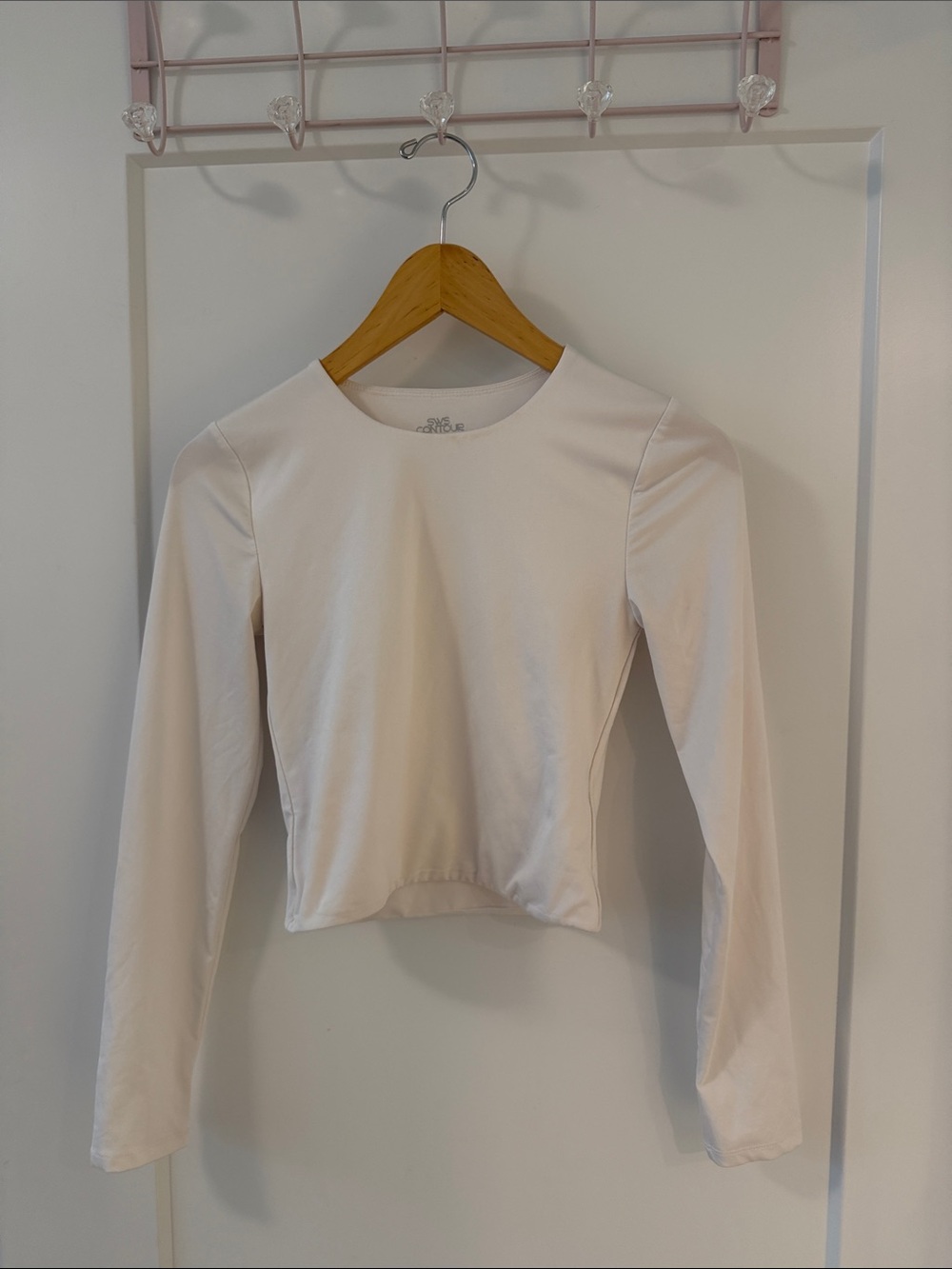 Elegant Long-Sleeve Crewneck Top — Cream
